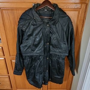 Vintage cincher seventh Avenue leather jacket black trench coat Women size L